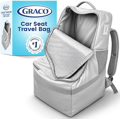 Graco Padded Car Seat Travel Bag & Infant Carrier Backpack, Gray | Durable Large Back Pack for Carseats & Booster Seats, Airport Gate Check Bag Luggage, Water Resistant Material by Graco