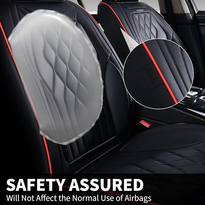 FLORICH Car Seat Covers Front Seat Covers Waterproof Leather Car Seat Protector Universal Fit Most Automotive, SUV, Truck (Black Seat Covers with Red Stitching, 2 Front Set) - Image 2