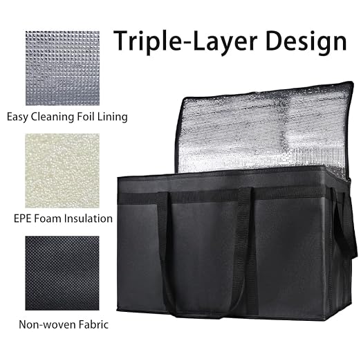 Bodaon 3-Pack Insulated Food Delivery Bag for Hot and Cold Meal, XXXL, Black, Grocery Tote Insulation Bag for Catering, Large Pizza Warmer - Image 5