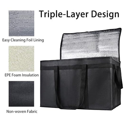 Bodaon 3-Pack Insulated Food Delivery Bag for Hot and Cold Meal, XXXL, Black, Grocery Tote Insulation Bag for Catering, Large Pizza Warmer - Image 5