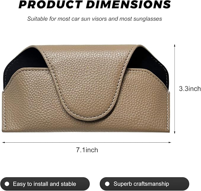 Sunglass Holder for Car Visor, Magnetic Auto Sun Visor Eyeglass Organizer with Dual Back Clips, Leather Glasses Protective Storage Case Universal for Most Vehicles Visors (Brown) - Image 2