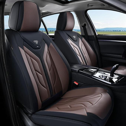 Coverado Seat Covers, Car Seat Covers Front Seats, Leather Seat Covers for Cars, Automotive Seat Covers Car Seat Protector Car Seat Cushion Universal Fit for Most Sedan SUV Pick-up Truck(Black&Coffee) by COVERADOAUTO