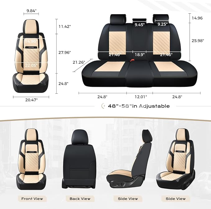 Coverado Car Seat Covers Full Set 5 Pieces, Luxury Nappa Leather Seat Covers Universal Fit Waterproof Non-Slip Breathable Front & Back Automotive Seat Protectors for Cars, SUVs, Trucks - Image 5