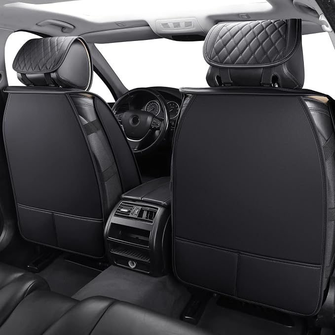 Leather Car Seat Covers Automotive Accessories Universal Fit for SUV | Black-White Universal Fit Honda Hyundai Sonata Kona Accent Ford Fiesta Focus Buick Encore Split Bench 40/60 - Image 2