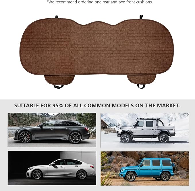 Car Seat Cover for Rear Seats, Comfortable Linen Seats Cushion Pad Mat with Storage Pockets, Anti-Slip Breathable Bottom Long Rear Seat Cover Protector for SUV Truck Van (Coffee) - Image 6