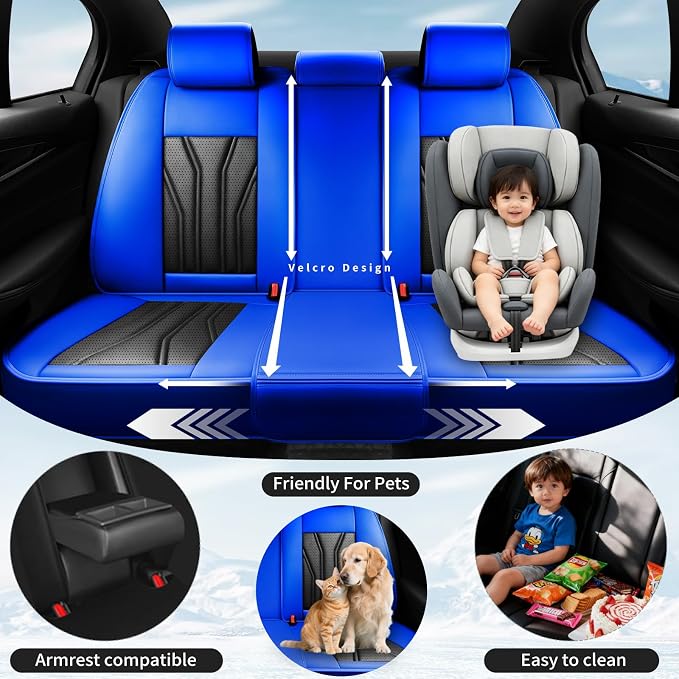 Fit Highlander Premium Leather Car Seat Covers for Toyota Highlander 2007-2025 2026 - Waterproof，Breathable，All-Weather Seat Cushion Protecto & Airbag Compatible, 2 Front Seat Blue&Black - Image 3