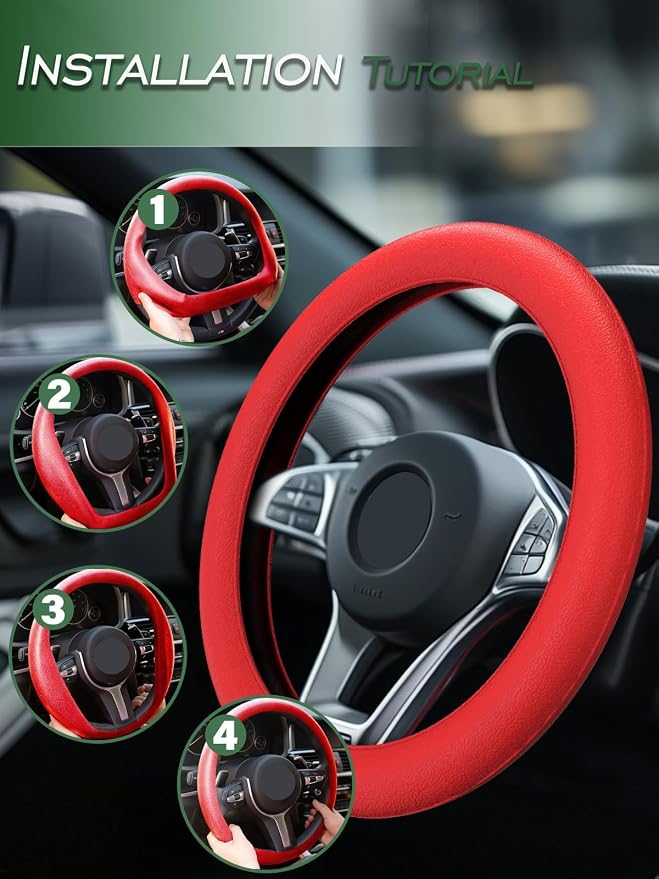 LRITER Car Steering Wheel Cover, Non-Slip Silicone Material, Red2PCS | Multiple Color Choices, Universal Auto Parts Steering Wheel Cover, Suitable for Most Cars - Image 5