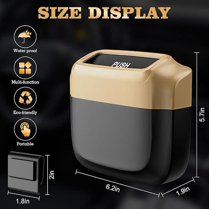 1 Pack Car Trash Can with Lid, Built-in Storage Garbage Bag, Gold | Leakproof Car Door Trash Can with Hook, 30pcs Trash Bags, Mini Automotive Garbage Bin for Vehicle, Office, Home - Image 3