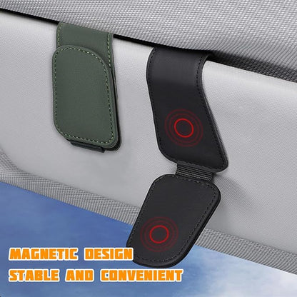 Sunglasses Holder for Car Visor, Microfiber Leather Magnetic Sun Visor Eyeglasses Hanger & Ticket Card Clip, Multi-Function Automotive Interior Glasses Mount, Universal Fit (Black Green) - Image 3