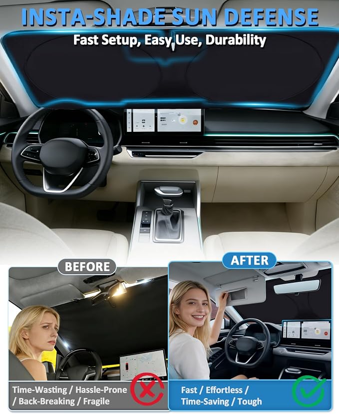 Windshield Sun Shade for 2014-2020 Nissan Rogue Sun Visor Protector | Sunshade Fit Rogue Accessories Foldable Upgrade Front Window Sun Visor Protector Blocks UV Rays Keep Your Car Cooler - Image 3