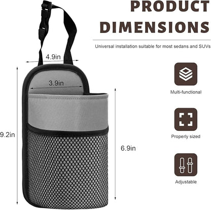 2 in 1 Large Car Cup Holder, 80 oz Multi-Function Auto Water Bottle Storage Bag with Mesh Pocket, Universal Hanging Seat Side Organizer Cup Holders for Car SUV Truck (Gray) - Image 2