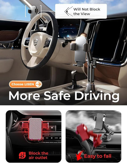 LISEN [Upgraded Version Cup Holder Phone Holder for Car, Universal 360° Adjustable Long Neck Car Phone Mount Golf Cart Truck Jeep, Compatible with iPhone Samsung Google & All 4.0-7.0 '' Phones - Image 5