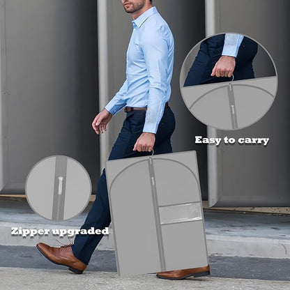 Garment Bags for Hanging Clothes, 45'' Suit Bag Cover for Storage and Travel, Dress Bags for Gowns Long (Grey) - Image 4