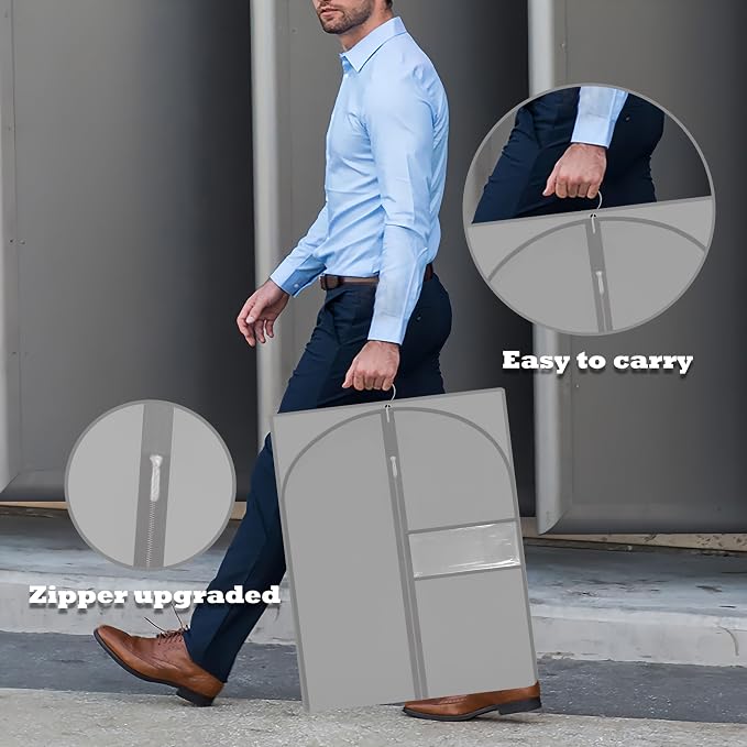 Garment Bags for Hanging Clothes, 45'' Suit Bag Cover for Storage and Travel, Dress Bags for Gowns Long, 2 Pack (Grey) - Image 4
