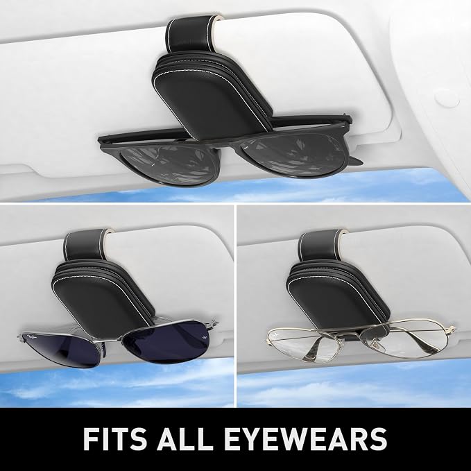 Sunglasses Holder for Car Visor, Magnetic Leather Car Sunglass Holder, Car Sun Visor Glasses Hanger Clip, Car Interior Accessories for Women Men, Fits All Size Eyeglasses - Image 5
