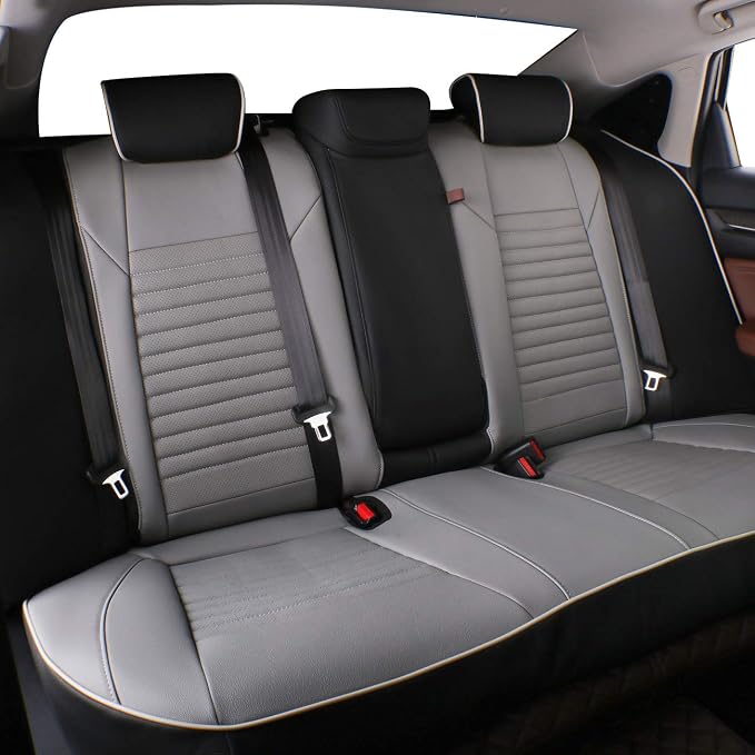 EKR Accord Seat Covers Full Set Custom for Honda Accord Base,EX-L,Touring 2014-2017 (Hybrid),(Rear Row W/Solid Backrest W/Armrest) Leather Seat Cover for Cars SUV,Faux Leather(Black/Gray) - Image 4