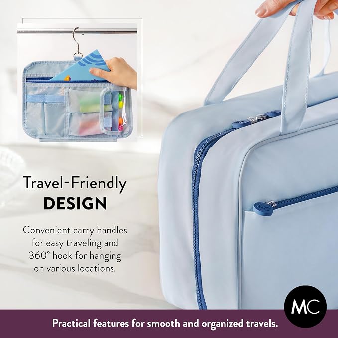 Kids Travel Organizer – Multi-Compartment, Water-Resistant Hanging Bag for Toys, Snacks, & Activities - Compact, Lightweight Design with Hook & Carry Handle - Perfect for Travel Use (Blue, Large) - Image 5
