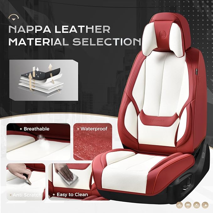 Coverado Car Seat Covers, Seat Covers for Cars, Waterproof Leather Auto Seat Protectors, Leather Car Seat Cushion, Car Interiors Accessories Universal Fit for Most Cars - Image 2