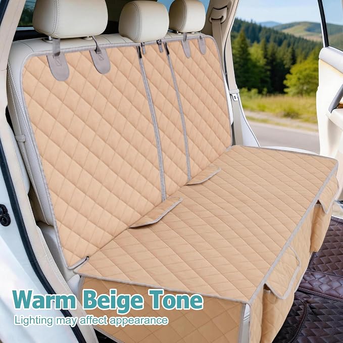 Bark Lover Dog Car Seat Cover for Back Seat,Armrest Compatible, Waterproof Backseat Protector, Nonslip Rear Seat Cover for Dogs & Kids, Universal Size Fits Cars Trucks SUVs (Beige) - Image 5