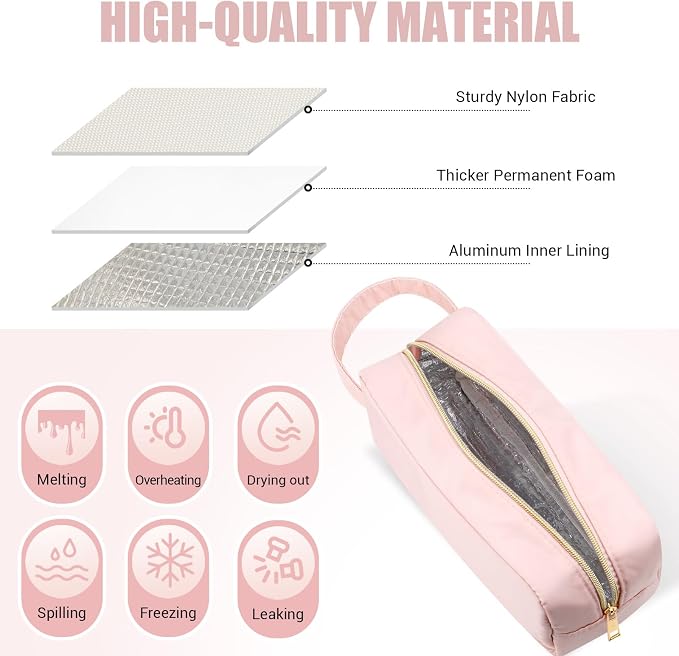 Kacctyen Insulated Makeup Bag for Car Women Cosmetics Bag Heat-resistant Travel Makeup Organizer Waterproof Skincare Case from Melting Freezing Winter Valentines Gift for Women(Medium,Portable,Pink) - Image 3