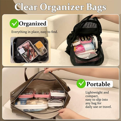 4 pcs Clear Zipper Pouches, Hard Shell Zipper Case, Makeup Organizer | Travel Toiletry bag, Diaper Bag, Travel Organizer, Clear Cosmetic Bag,Toy Storage Bins (M+3S Pink) - Image 3
