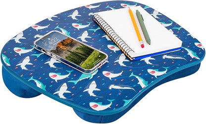 LAPGEAR MyStyle Lap Desk – Shark, Fits 15.6” Laptops | Dual-Bolster Microbead Cushion, Built-In Carry Handle, Ergonomic Curved Front Edge by LapGear
