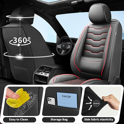 Fit Murano Car Seat Covers Premium Leather for Nissan Murano 2007-2025 2026. Waterproof， Breathable, Scratch-Resistant & All-Weather Seat Cushion Protector（Full Set,Red Line Black - Image 4