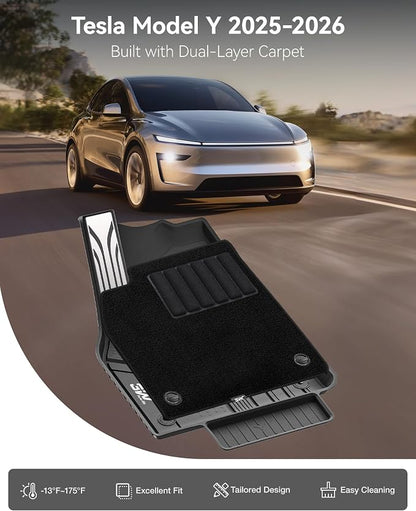 3W 9PCS Floor Mats for Tesla Model Y Juniper 2025 2026 (Not for Standard) | Metal Pedal, Carpets Double Layer, 2025 2026 Model Y Accessories, TPE All Weather Waterproof Custom Fit Liners, Vigormold™ - Image 2