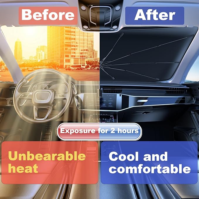 Windshield Sun Shade Umbrella for Car Front Window Sun Visor for Windshield Car Summer Accessories Protect Interior from UV Rays & Heat for Sedan, Compact SUV, Hatchbacks 57"*31" - Image 4