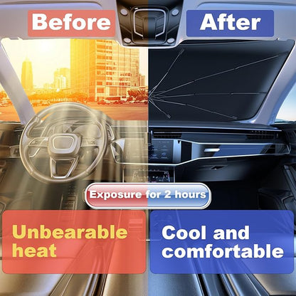 Windshield Sun Shade Umbrella for Car Front Window Sun Visor for Windshield Car Summer Accessories Protect Interior from UV Rays & Heat for Sedan, Compact SUV, Hatchbacks 57"*31" - Image 4