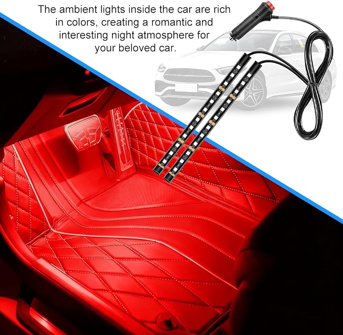 Car LED Strip Light, 12V 24 LED Vehicle Under Dash Neon Ambient Night Decor Lamp with Cigarette Lighter Plug, Automotive Interior Lighting Accessories, Universal for SUV Truck Sedan (Red) - Image 3