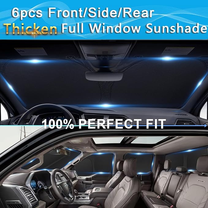 KMF 6pcs Thicken Sun Shades for Ford Maverick 2022-2025 Accessories, Custom Fit Full Car Window Covers Sunshade for Windshield Side Rear, UV Block and Blackout Privacy for Camping Outdoor - Image 3
