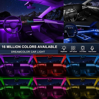 Acrylic Interior Car LED Strip Light with Wireless APP, RGB 14 in 1 with 175 inches 600 LEDs Fiber Optic Car Ambient Lighting Kits, 16 Million Colors Sound Active Function LED Strip for Car - Image 2