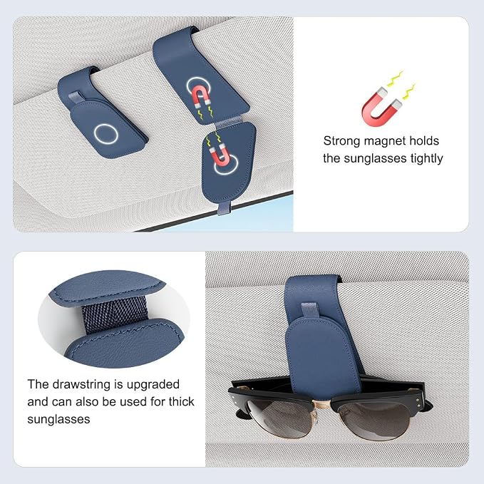 Sotfamily Magnetic Sunglass Holder for Car Visor, 2 Packs, Faux Leather | Strong Magnetism, for Most Car Visors, No Marks on Visor, Gift-Ready Packaging, Sunglass Organizer, Car Accessories for Men - Image 4