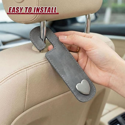 2PCS Cute Heart Car Seat Headrest Hook, Suede Leather Car Seat Back Storage Hanger for Purse and Bag, Universal Vehicle Interior Organizer Accessories for SUV, Truck(Gray) - Image 4