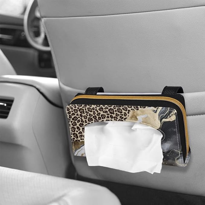 Biyejit 2 Pack Car Tissue Holder, Leopard Marble PU Leather Tissue Dispenser - Image 4