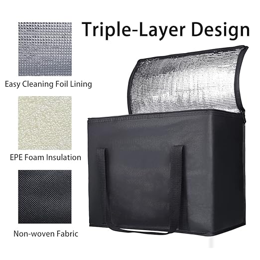 Bodaon 1PK Insulated Grocery Bags with Reinforced Baseboard, X-Large, Black | Reusable, Heavy Duty, Cooler Tote for Stability & No Sag, Thermal Bag for Hot Cold Food, Delivery, Shopping, Travel, Camping - Image 7
