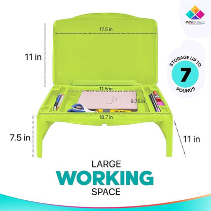 MAVOCRAFT Foldable Kids Lap Tray with Storage - Portable Lap Desk Kids & Adults - Kids Lap Desk for Breakfast in Bed, Serving Tray, Car Desk & Gaming (Green) - Image 2