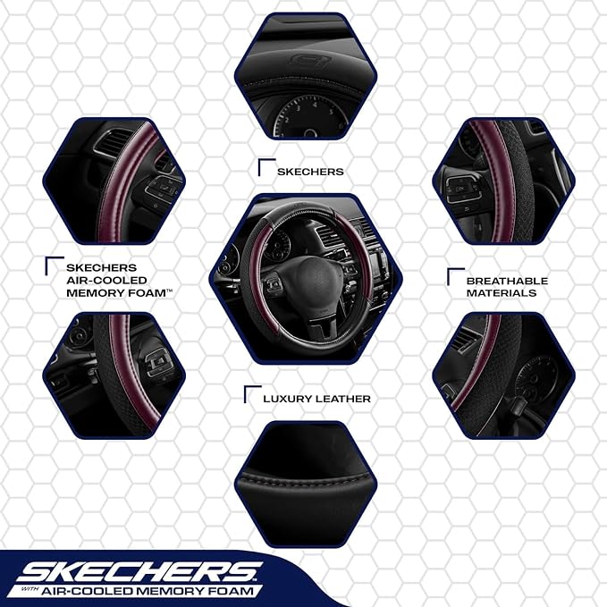 Skechers Air-Cooled Steering Wheel Cover,Leather Car Steering Wheel Cover Universal Fit 14" 1/2-15" Car Wheel Protector for Men Women Fit Suvs,Vans,Sedans,Car,Trucks,Brown - Image 3
