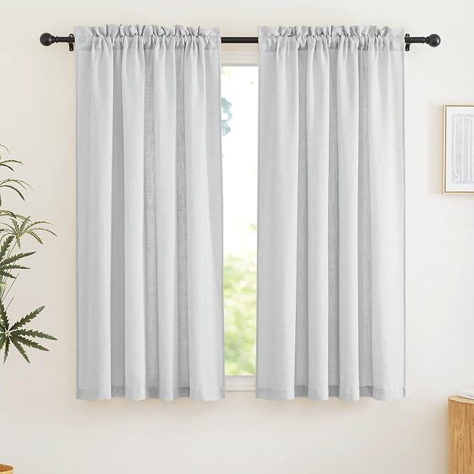 RYB HOME Linen Textured Semi Sheer Curtains 63 inches Long for Living Room | Half Privacy, Light Filtering, Faux Linen Blend, Office Nursery Dorm Bathroom, Dove Grey, W52 x L63, 1 Pair by RYBHOME