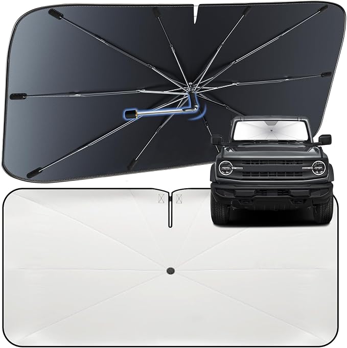 Windshield Sun Shade Umbrella for Ford Bronco(4 Dr, not for Sport)2021-2026 | Heat-Reflective Window Shade, Umbrella Sunshade Cover Blocks Heat, Protects Interior, Vehicle-Specific Precision Fit by Fshaanys
