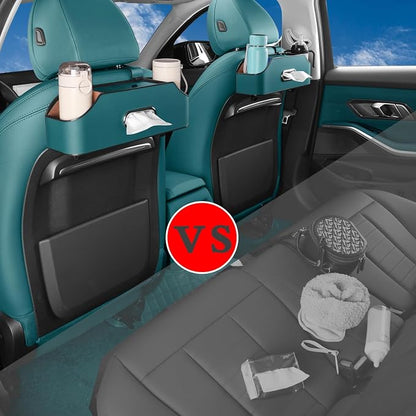HOLDCY Car Back Seat Organizer with 2 Cup Holders, Tissue Storage, Blue | Rigid ABS Frame With Pu Leather, Dual Hooks And Tool-Free Mounting For Cars, Suvs And Trucks With Separate Headrest Posts - Image 3