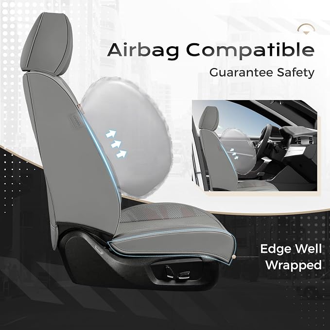 Coverado Car Seat Covers, Seat Covers for Cars, Waterproof Leather Auto Seat Protectors, Leather Car Seat Cushion, Car Interiors Accessories Universal Fit for Most Cars - Image 3