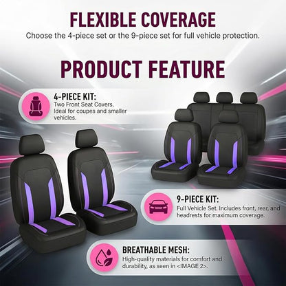 Car Seat Covers, Breathable Split Anti-Slip Vehicle Front Seat Protector with Removable Headrest Guard, Automotive Interior Chair Protective Covers, Universal for SUV Automobile Truck (Purple) - Image 6