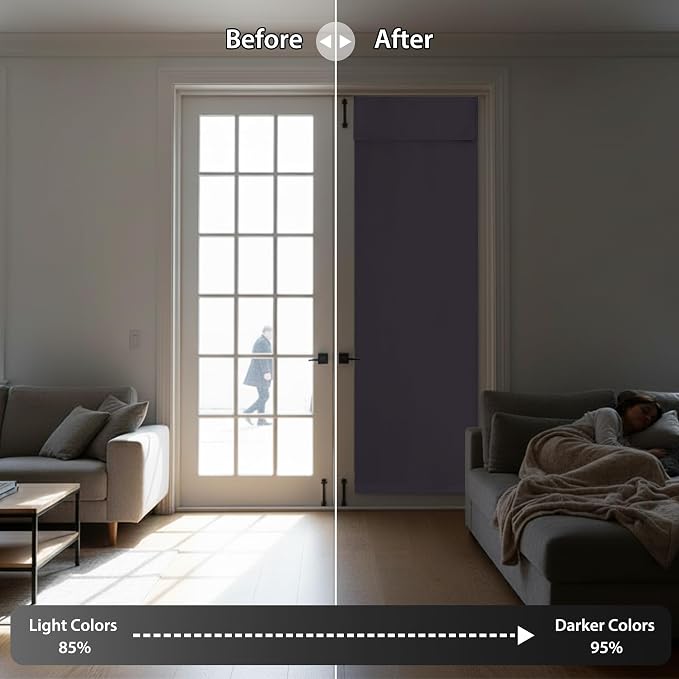 RYB HOME Blackout French Door Curtain, No Drill, W26 x L69, 1 Panel | Self Adhesive, Privacy, Thermal Insulated, For Patio Kitchen Front Entry Front Back Door Glass Window, Renter Friendly - Image 5