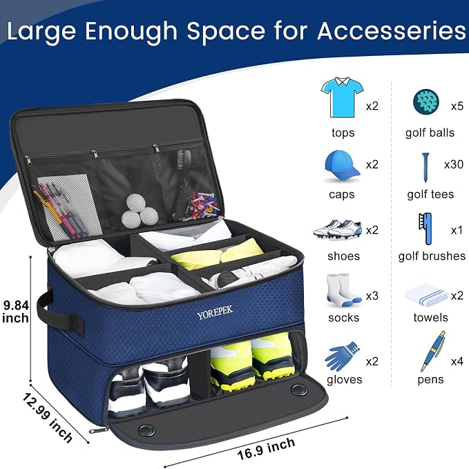 YOREPEK Golf Gifts for Men, 2 Layer Golf Trunk Organizer for 2 Pair Shoes | Waterproof Car Trunk Locker with Separate Ventilated Compartment for Balls, Tees, Clothes, Gloves, Birthday Gifts for Golfers - Image 5