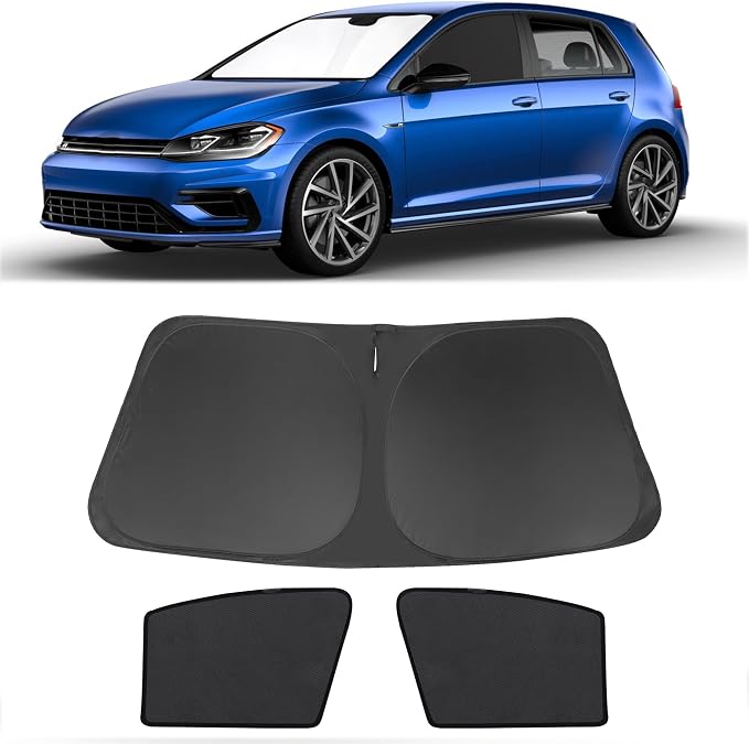 3PCS Car Window Shades Front Windshield Sun Shade Foldable Window Shade Custom Fit for 2013-2019 Volkswagen Golf Accessories Car Shades for Front Windows Anti-UV Rays Block Heat by FannycCargoCover