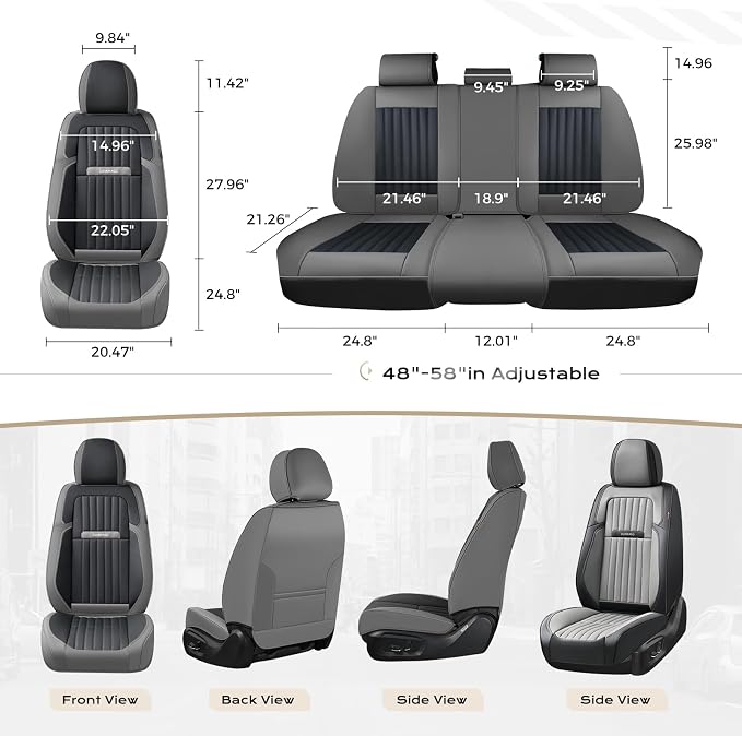 Coverado Car Seat Covers Full Set, Seat Covers for Cars, Car Seat Cover, Car Seat Protector, Leather Car Seat Cushion, Waterproof Car Seat Covers Front Seats and Back Fit for Most Cars(Gray&Black) - Image 3