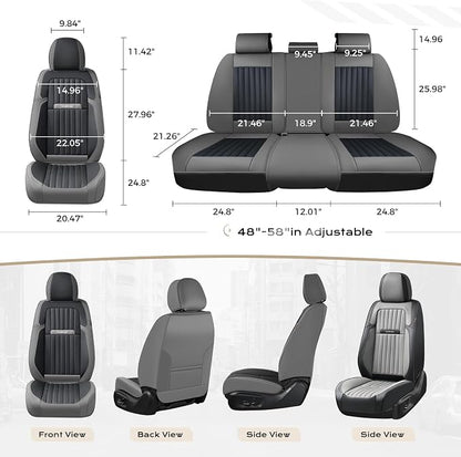Coverado Car Seat Covers Full Set, Seat Covers for Cars, Car Seat Cover, Car Seat Protector, Leather Car Seat Cushion, Waterproof Car Seat Covers Front Seats and Back Fit for Most Cars(Gray&Black) - Image 3