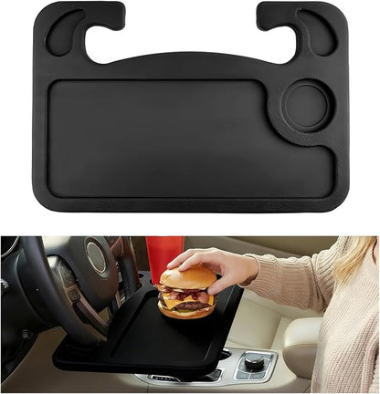 Car Steering Wheel Desk, 2 in 1 Multipurpose Auto Seat Stand Tray for Food Drink Laptop, Portable Double Sided Vehicle Steering Wheel Table for Eating & Work, Car Accessories (Black) by Unknown